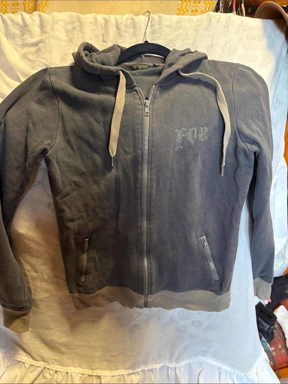 Fox Slate Gray Full-Zip Hoodie with Contrast Drawstrings 19”PTP